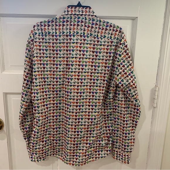 NeroSfumato Positano Liberty Fabrics Heart Pattern Button Down Cotton Shirt Sz L - Picture 6 of 10